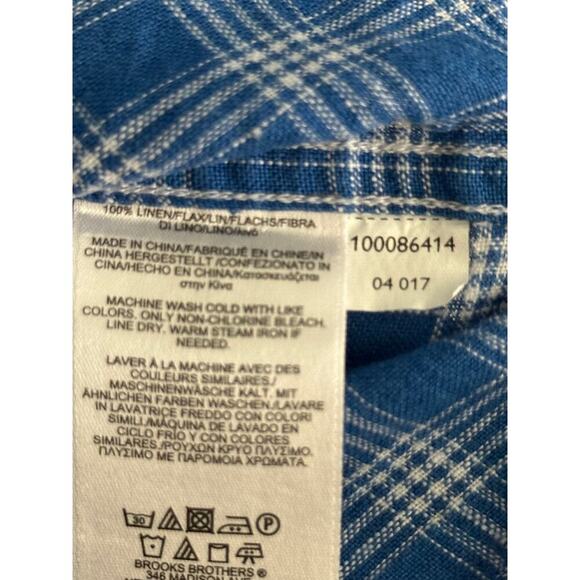 Brooks Brother Mens Blue Gray 100% Linen Plaid Print Button Down Shirt Size 3XLT - Picture 2 of 5